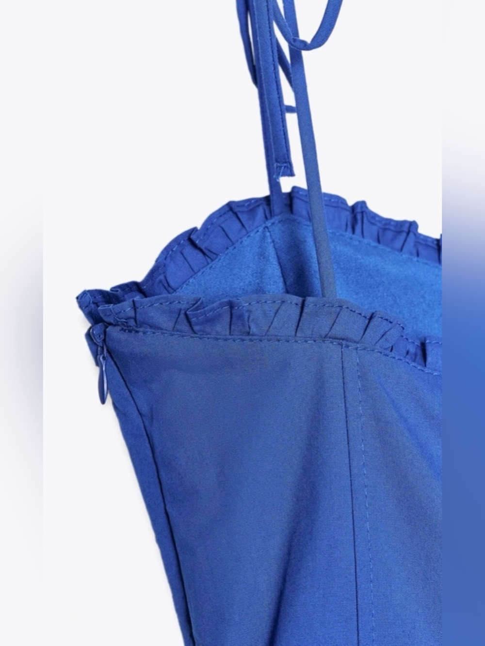 Zara Poplin Strappy Midi Dress V-Neck Ruffles Cornflower Blue Small NWT - Picture 9 of 16